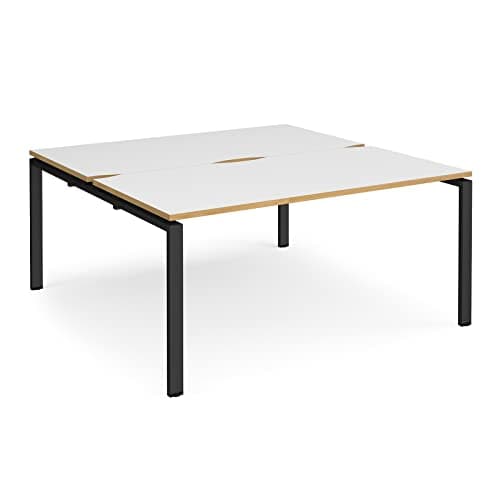 Image of Mr Office Adapt sliding top back to back desks 1200mm deep - black frame, White/Oak Edge, 1600