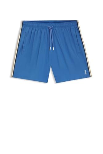 Image of BOSS Mens Iconic Recycled-Material Swim Shorts with Logo and Signature Stripe