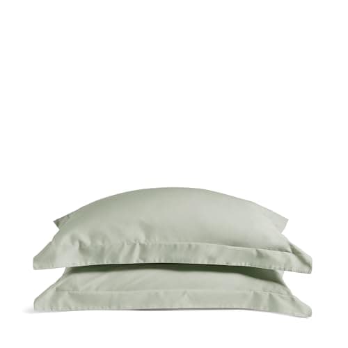 Image of Luxury 100% Organic Cotton Edged Pillowcases | Oxford Border Pillow cases 50 x 75cm | Luxurious Hotel Quality Pure Cotton | Percale or Sateen Finish | Sage - Cool & Crisp