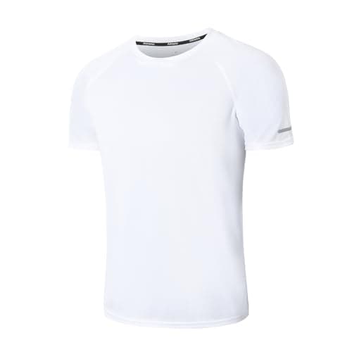 Image of Mens Gym T-Shirts Athletic Running Sports T Shirts for Men Quick Dry Moisture Wicking Workout Work Training Breathable Cool Short Sleeve Tops(T5010-White-M)
