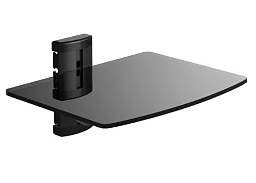 Image of Tempered Black Glass Floating Shelf Wall Mount 1 Tier for DVD Players, Sky/Virgin Box, Games Consoles, TV Accessories and Speakers
