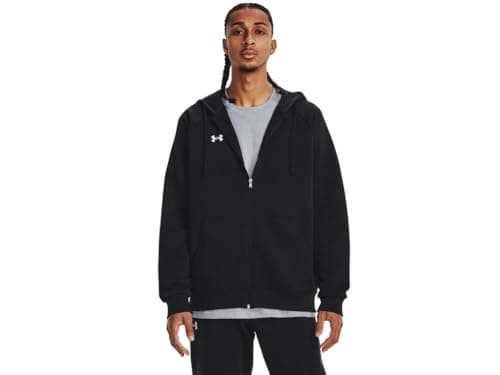 Image of Under Armour Men's Rival Fleece Full Zip Hoodie, (001) Black / / White, XL Tall