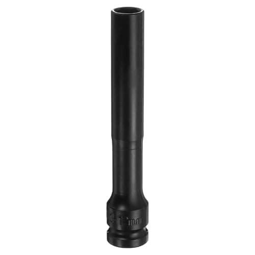 Image of Sourcing Map Deep Thin Wall Impact 12mm Metric 6 Point Socket - 1/2" Square Drive 5" Extra Long, Phosphated CR-V Steel Industrial Grade Spindle Axle Nut, Black