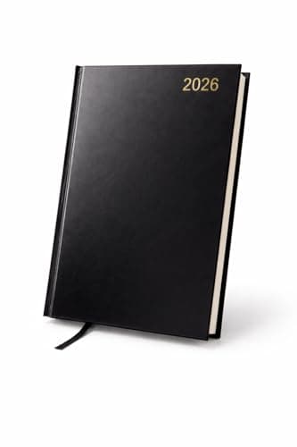 Image of Top Sale 2026 A4 Appointment Diary Day Per Page – Black Hardcover Daily Planner with Half Hourly Times, Full Saturday and Sunday Pages, Monday Start UK Calendar and Ribbon Marker