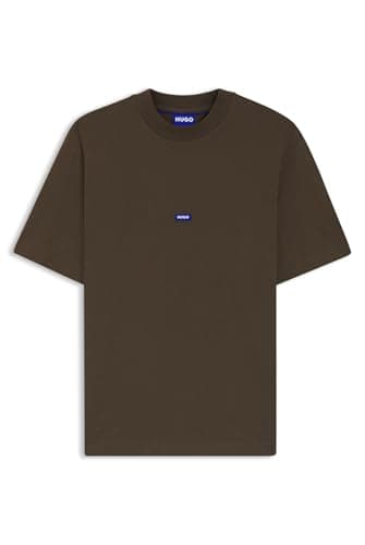 Image of HUGO Mens Nieros Cotton-Jersey T-Shirt with Logo Badge