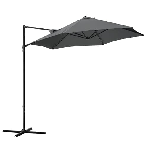 Image of Outsunny 2.5M Garden Cantilever Parasol, Offset Roma Patio Umbrella Hanging Sun Shade Canopy Shelter with 360° Rotation and Cross Base, Dark Grey