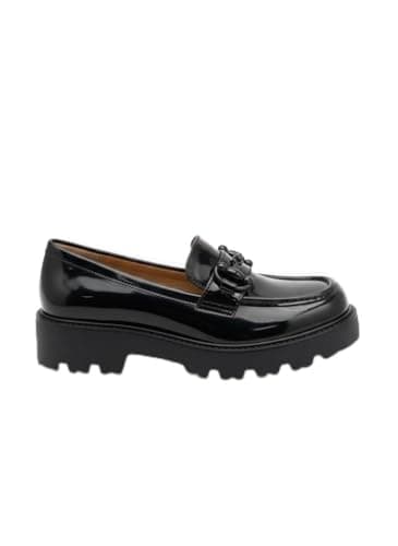 Image of FS Climax Loafer Women's Patent Leather Loafers with Tassel, Chunky Platform Sole, Black, Formal School Work Shoes (Black, UK Footwear Size System, Adult, Women, Numeric, Medium, 7)