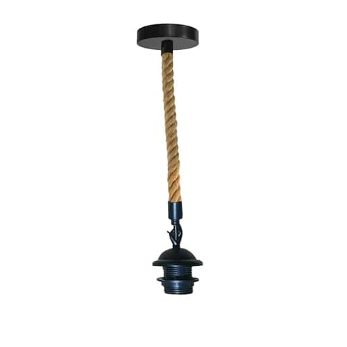 Image of LEDSone Hemp Ceiling Pendant Light Fitting E27 Lamp Holder 50cm Braided Flex Rope Cable, Industrial Style Ceiling Rose Lamp for Living Dining Room Restaurant Lights Ceiling Hanging Light Fixture