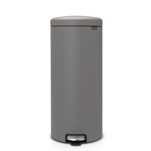 Image of Brabantia NewIcon Pedal Bin 30 L (Mineral Concrete Grey) Soft-Closure Kitchen Rubbish Bin with Removable Inner Bucket + Free Bin Bags