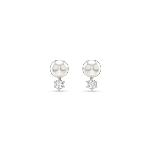 Image of Swarovski Matrix Stud Earrings, Crystal Pearls with a Round-Cut Stone in a Rhodium-Finished Setting, Part of the Swarovski Matrix Collection