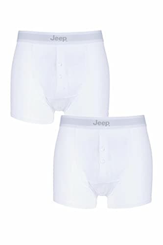 Image of Mens 2 Pack Jeep Cotton Plain Fitted Button Front Trunk Boxer Shorts White Large