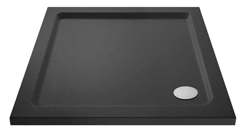 Image of Balterley 1000 x 1000 mm Square Shower Tray, Slimline Grey Shower Trays, Durable Stone Resin Base Trays for Bathroom Enclosure Cubicle, Corner Waste Square Shape Tray for Wetroom (Slate Grey)