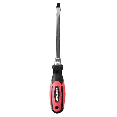 Image of Dekton Pro Flat Screwdriver 5.5mm x 100mm | CR-V Steel Construction | Magnetic Tip for Easy Screw Pick-Up | Non-Slip Rubber Handle for Improved Grip and Control | Ideal for DIY & Home Improvement