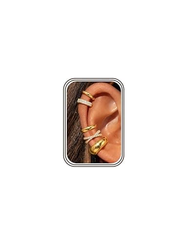 Image of MILACOLATO 5 Pairs Ear Cuff No Piercing for Women 14K Gold Plated Ear Cuffs Earrings Gold Silver Adjustable Cartilage Helix Earring Clip on Hoop Earrings for Non Pierced Ears Earring Stack Set-BG