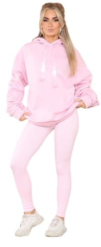 Image of Crazy Girls Women's Ruched Sleeve Oversized Ladies Ribbon Hoodie Jumper top (UK, Numeric, 12, 14, Regular, Regular, Baby Pink)