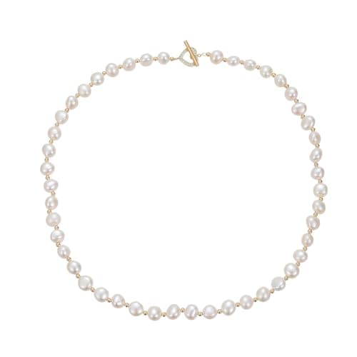 Image of JaruJaru Love Lock Pearl Necklace - 6-7mm Baroque Freshwater Pearls with 18K Gold Plated Heart OT Clasp & Spacers, 43cm(17inch) Fashion Pearl&Gold Necklace