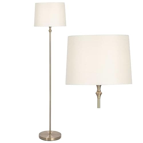 Image of firstchoicelighting Antique Brass Floor Lamp Modern Column Design Standard Lamp Cream Fabric Shade 150cm Height LED Compatible