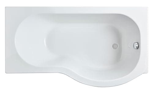 Image of Balterley 1500 x 850mm P Shape Shower Bath with Legs, Single Ended Gloss White Soaking Shower Bath, Acrylic Baths for Bathrooms, Right Hand Round with Wider End, Adjustable Leg Set (White)
