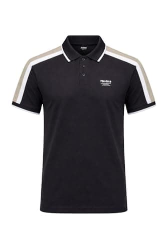 Image of Firetrap Mens Polo Shirt Cotton Polos Tshirt Short Sleeve Summer Ribbed Tipping Collar Tshirts Top Black - Thorne L