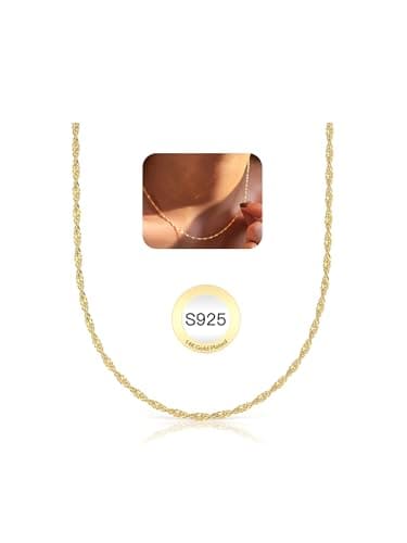 Image of HARJJME Singapore Twist Necklace Chain for Women - 925 Sterling Silver 14K Gold Plated Thin Necklaces | Waterproof & Non Tarnish | Simple Minimalist Jewelry Gift for Her