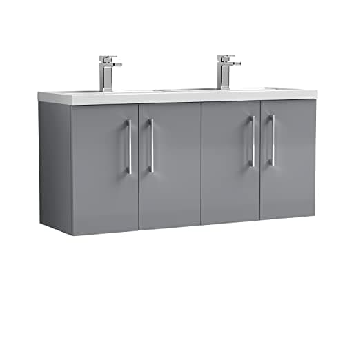 Image of nuie ARN2223C Arno Wall Hung 4 Door Vanity Unit & Double Ceramic Basin, 1200mm, Satin Grey