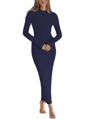Image of LACOZY Fall Dresses for Women Bodycon Midi Dresses Sexy Long Sleeve Maxi Dresses 2025 Trendy Party Formal Tank Dress Winter Blue L