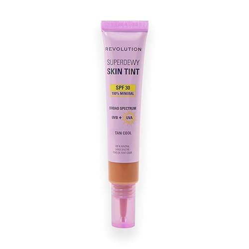 Image of Revolution Superdewy SPF30 Skin Tint, Suitable for Sensitive & Acne-Prone Skin, Lightweight Buildable Formula, Vegan & Cruelty-Free, Tan Cool, 28ml