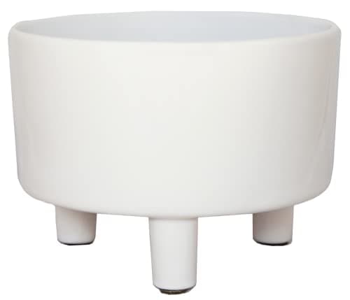 Image of Ivyline Pisa Premium Glaze Bowl Ceramic Planter on Legs - White - Premium Quality, UV Stable & Waterproof Indoor Decorative Flower Pot - H14cm x D19cm