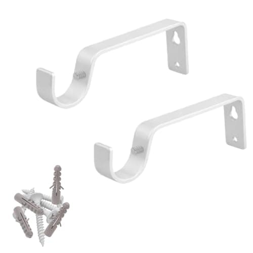 Image of HomeElabador® Metal Curtain Rod Brackets White Set with Screws for Poles 28mm Curtain Pole Bracket Metal Heavy Duty Rod Wall Brackets Holder Set of 2