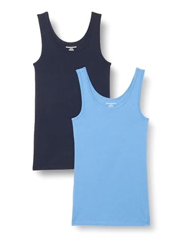 Image of Amazon Essentials Women's Slim-Fit Vest, Pack of 2, Blue/Navy, L