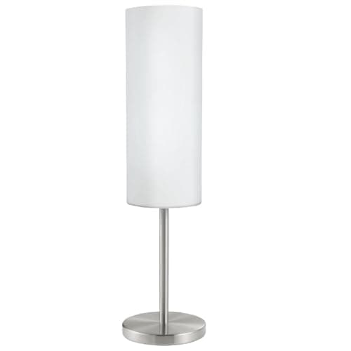Image of Britalia Satin Nickel & Matt White Frosted Cylinder Glass Vintage Retro Table Desk Lamp | 46cm Height | 1 x ES E27 Lamp Bulb Required | UK Approved | Inline Switch | Modern Influence