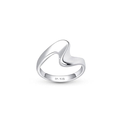 Image of Amberta Sterling Silver Wave Ring for Women: Ocean Wave Silver Size O