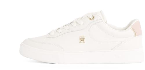 Image of Tommy Hilfiger Women's Essential Chic Leather Court Trainers, Off-White (Ancient White), 6