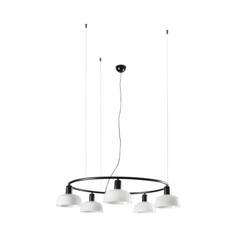 Image of FARO Tatawin Small 5 Light Cylindrical Pendant Ceiling Light Satin Black, Opal