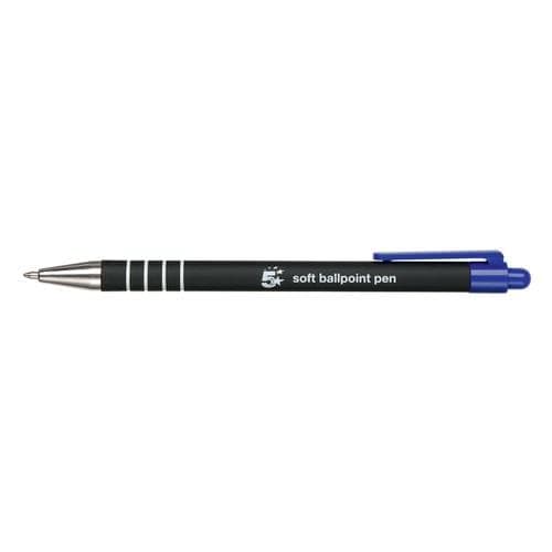 Image of 5 Star Office Retractable Ball Pen Soft Grip Line Blue [Pack 12]+ Free finchley Refill Pen (3)
