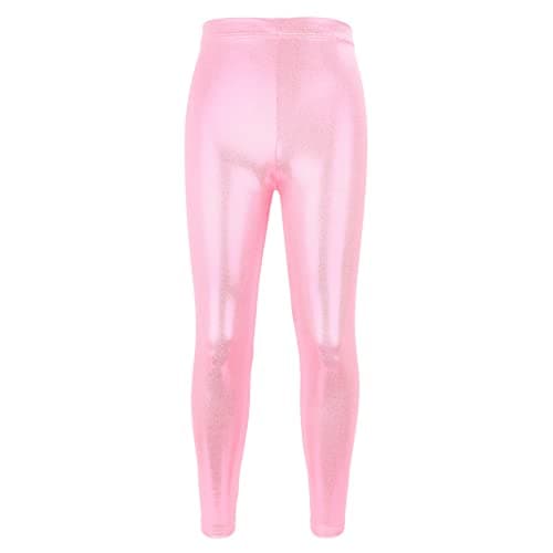 Image of PythJooh Girls Dance Leggings, Little Girls Sparkle Glitter Gymnastics Full Length Pants Metallic Athletic Dancewear Leggings 3-14 Years Pink
