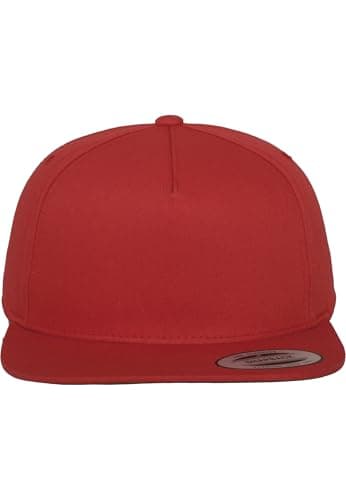 Image of FLEXFIT Snapback Hat, Classic Snapback Hat with 5-Panel, Classic Snapback Baseball Cap with Buckram Front Lining, 5 Panel Cap, Cotton Twill Material, Headwear, Colour: Red, Unisex, One Size