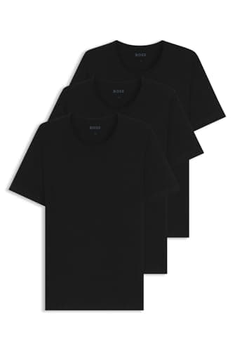 Image of BOSS Mens Tshirt RN 3P Classic Three-Pack of Cotton Underwear T-Shirts with Logos Black