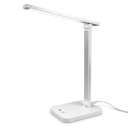 Image of BURAKH LED Desk Lamp with USB Port - Dimmable Touch Control Table Lamp Adjustable Brightness Eye-Caring Light for Students & Adults (Silver)