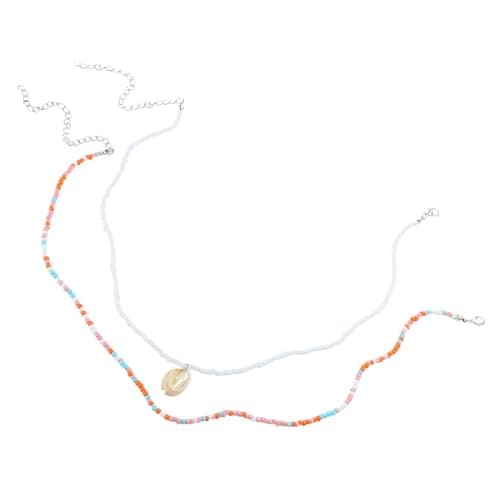 Image of Diogeynu Handmade Beaded Shell Pendant Necklace Glas/Glaze Texture for Festivals Beach Parties and Everyday Outfits