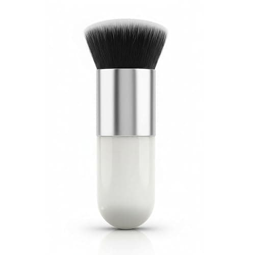 Image of Foundation Brush Makeup Brush Kabuki Makeup Brush Travel Powder Brush for Blending Liquid, Cream or Powder Cosmetics (White/Silver)