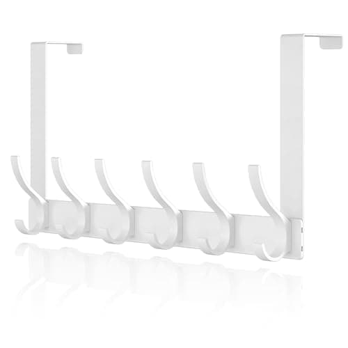 Image of CASPLUS Over Door Hooks, Heavy Duty Over Door Hanger, 12 Door Hooks for Coats, Hats, Bags, Clothes, Towels, White