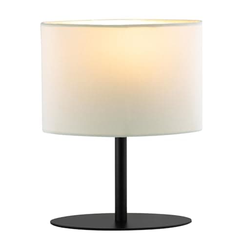 Image of Happy Homewares Modern Designer Oval Table Lamp in Matte Black Metal with Off-White Cotton Fabric Shade | 1 x E14 7w Maximum | 25cm Height