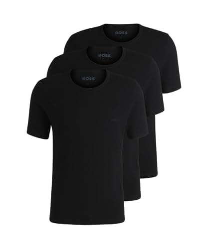 Image of BOSS Men's Classic T-Shirts Short Sleeve Shirts Pure Cotton Crew Neck Pack of 3, 001 Black., L