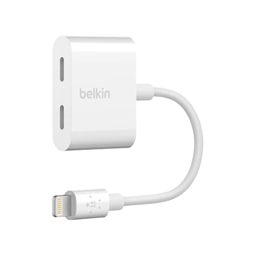 Image of Belkin Rockstar Audio Lightning Adapter + Charging (Charging Adapter for iPhone 12, 12 Pro, 12 Pro Max, 12 Mini, 11, 11 Pro/Pro Max, XS, XS Max, XR, X, SE, 8/8 Plus etc) White F8J198btWHT