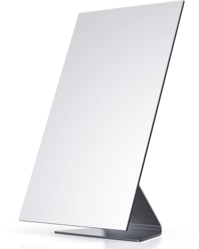 Image of NEZZOE Rectangular Free Standing Mirror, Frameless Dressing Table Mirror for Makeup & Shaving, Fits Bathroom Countertop, Desk, Vanity or Windowsill, 31 x 18 cm