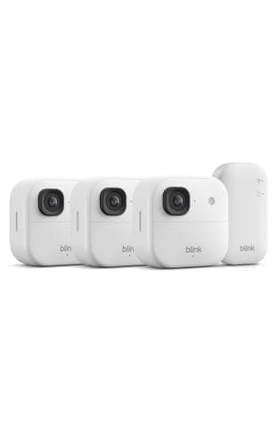 Image of Blink Outdoor Camera 2K+ (newest gen) — Wireless smart security camera, 2K video resolution, enhanced audio, up to two-year battery. Sync Module Core included — 3 camera system, White