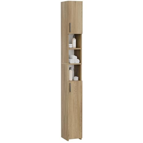 Image of ComfortCove Slim Bathroom Cabinet, Tall Bathroom Cabinet, Freestanding Storage Organizer, Space-Saving Organizer for Washroom, Kitchen, Living Room, 2 doors, Oak
