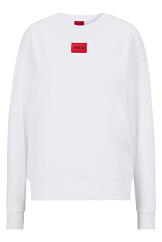 Image of HUGO Womens Nakira redlabel Regular-fit cotton sweatshirt with logo label White