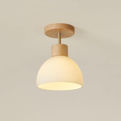Image of ZenithBeam Mini Ceiling Light Fixture,Wood and Glass Ceiling Light Semi Flush Mount Lamp E27 Ceiling Lamp Rustic Ceiling Light for Hallway Corridor Passway Cloakroom